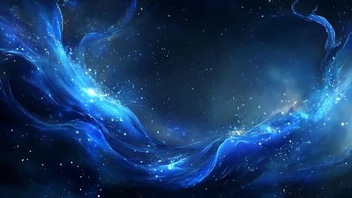 Starlit rivers of blue energy curl softly through deep space