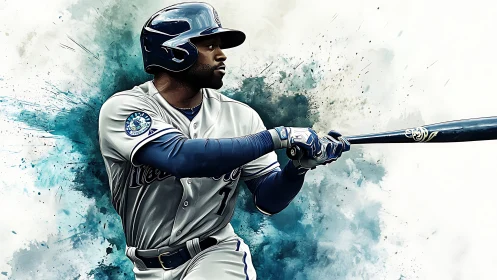 Dynamic baseball hitter in expressive digital painting style.