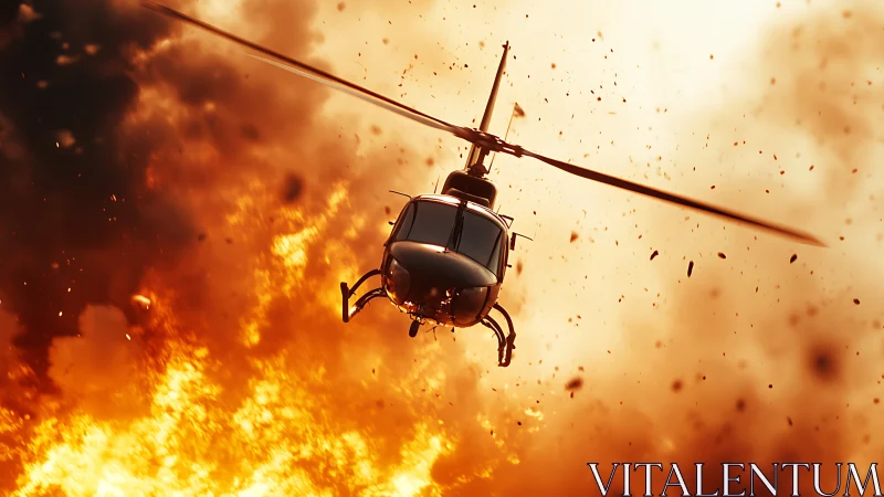 Helicopter dives through a roaring fireball of molten sky