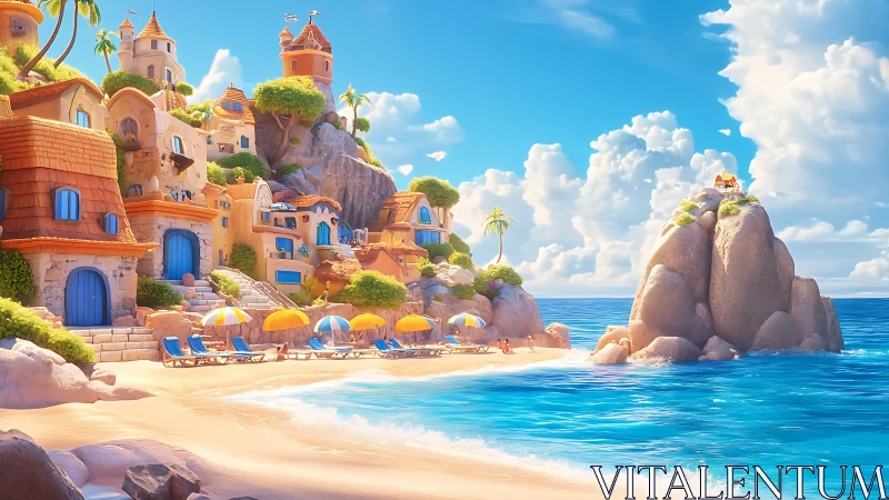 Mediterranean Coastal Castle Architecture Rendered with Advanced Procedural Texturing and Volumetric