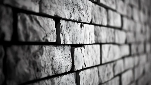 Close-up of Rough Stone Brick Wall in Dramatic Black and White.