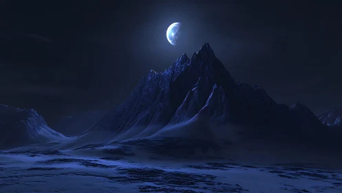 Lunar backlight sculpts glacial peaks in monochrome blue