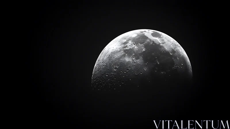 Crescent moon reveals cratered surface against deep space.