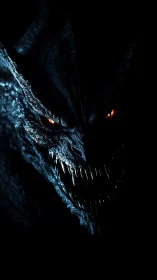 Sinister shadow beast with glowing eyes and icy fanged grin.