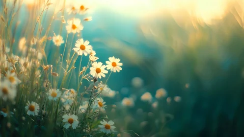 Daisy Field with Golden Light and Selective Focus