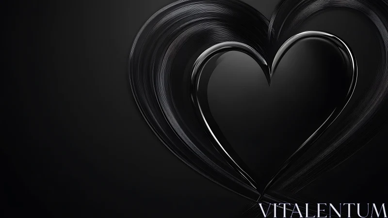 Dark Heart Shape Rendered With Flowing Brushstroke Lines