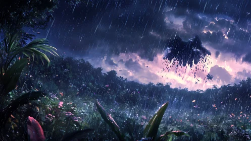 Storm-lit rainforest panorama captures ominous floating mass