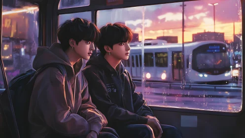 Soft evening ride with two friends watching city lights.