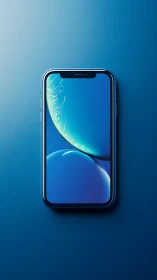 iPhone XR smartphone against blue gradient background