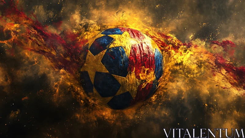 Fiery galaxy soccer ball streaks through molten stardust