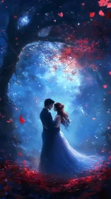 Luminous Couple Embracing Within Ethereal Cave Portal.