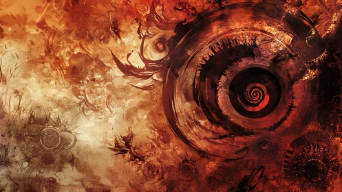 Radial fractal vortex in textured rust and ember gradients