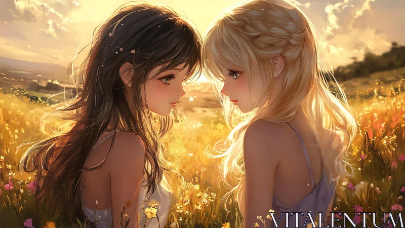 Sunlit friends sharing a quiet golden moment in bloom.