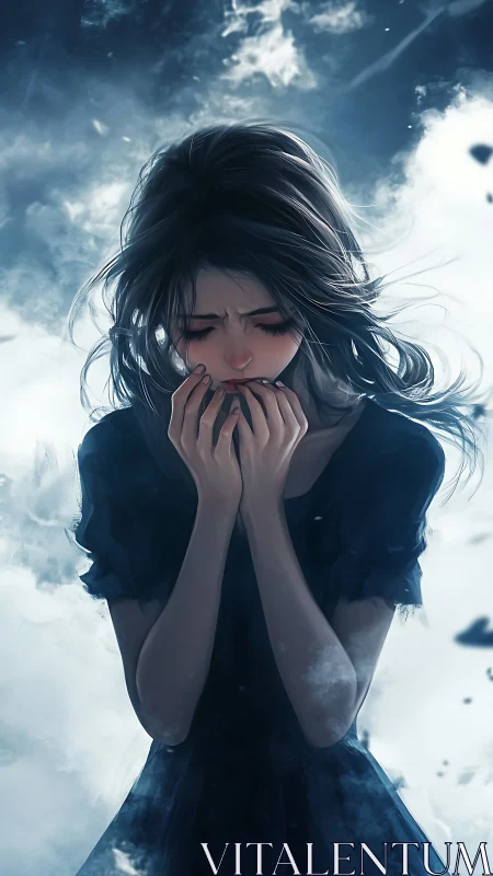 Stormstruck girl cradles broken prayers in her trembling hands.