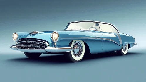 Light blue vintage coupe rendered in clean studio scene.