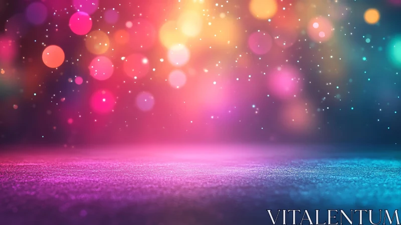 Vibrant Bokeh Lights on Glittery Surface, Abstract Colorful Art.