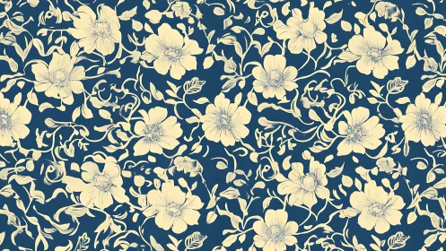 Midnight garden whirls with cream-ink blossoms in bloom.