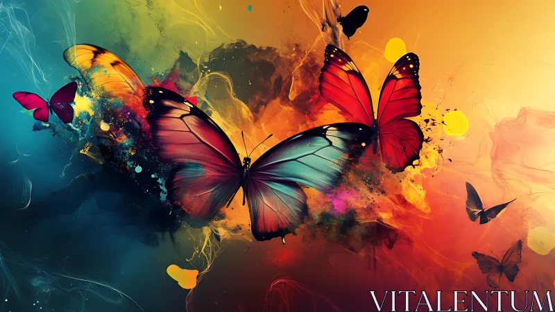 Chromatic butterflies exploding through a twilight paintstorm.