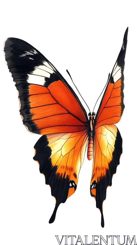 Orange and black butterfly illustration on white background.