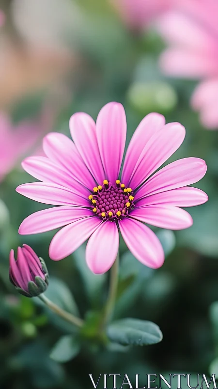 Pink Daisy with Purple Center and Yellow Stamens