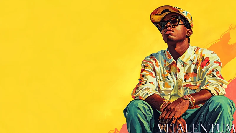 Sun-soaked street dreamer in painted citrus swagger stance.