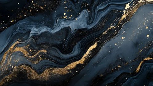 Midnight ink rivers swirling through scattered gold light.