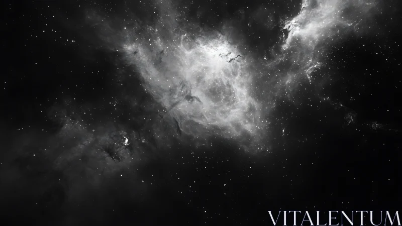 Monochrome nebula dust cloud with scattered starfield detail.