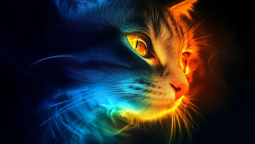 Luminous Feline Oracle: Neon-Drenched Cat Gaze.