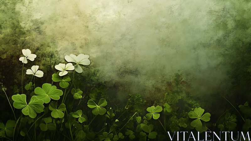 Clover leaves and soft green background in digital art.
