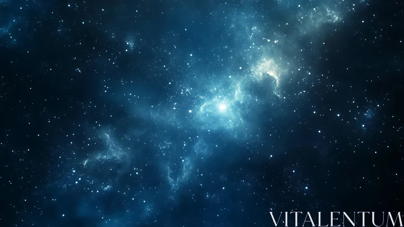 Stellar field with central luminous region is depicted in space