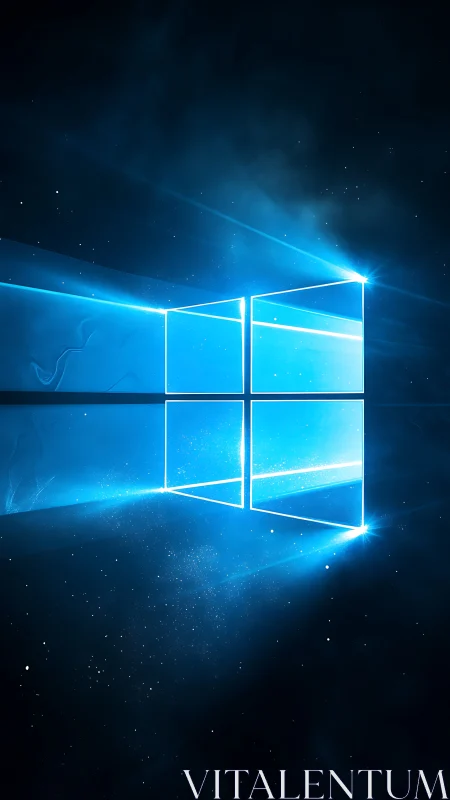 Glowing blue window opens into a calm digital night sky.