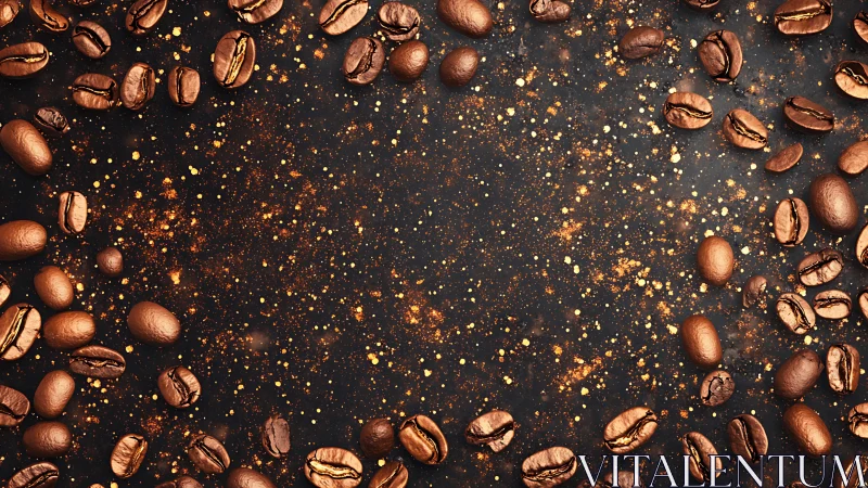 Photorealistic dark roast coffee bean frame composition.