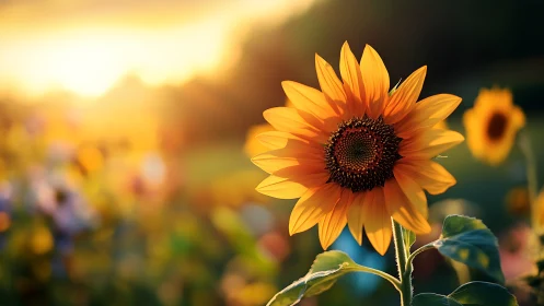 Backlit sunflower macro with shallow depth and golden bokeh glow.