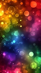 Vibrant rainbow bokeh orbs drift across deep gradient field