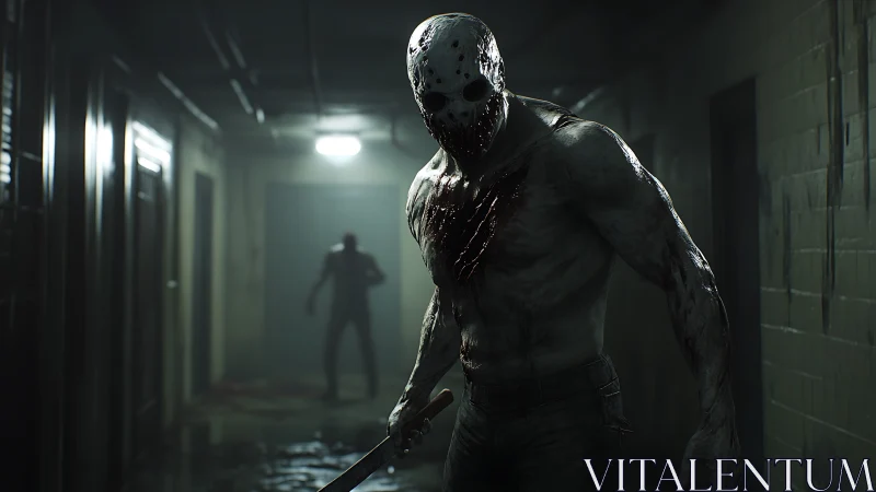 Bloodlit Corridor Bruiser Stalks a Shaking Survivor.