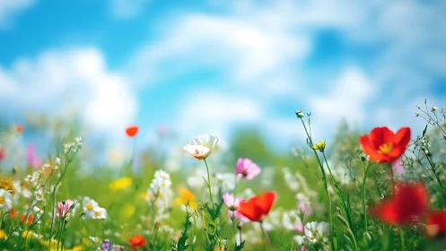 Wildflower Meadow in Full Bloom Under Sunny Skies