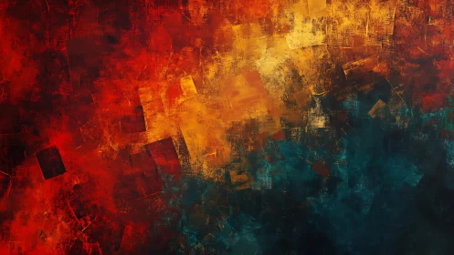 Abstract vibrant color blocks in dynamic fiery and cool tones.