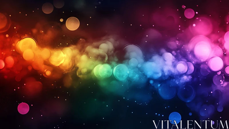 Vibrant nebula cloud with glowing bokeh orbs in spectrum.