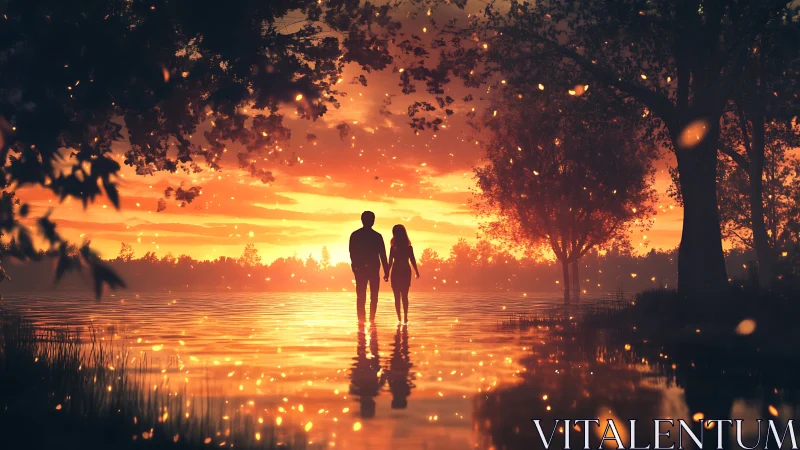 Ember-Lit Reverie: Silhouettes Embrace Molten Dusk.