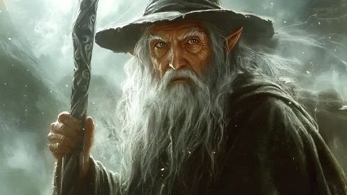 Stormlit elven wizard gazes forward with quiet ancient power
