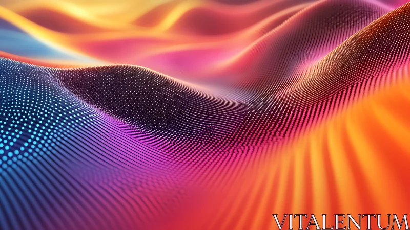 Neon data dunes ripple across a glowing chromatic horizon.