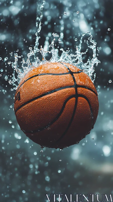 High-speed capture isolates wet basketball with dynamic water splash