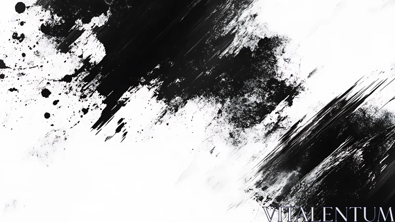 Bold black brush bursts dancing across quiet white space.