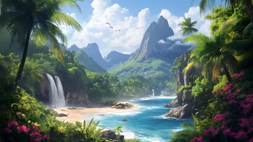 Paradise Carved: Tropical Canyon Where Waterfalls Kiss the Azure.