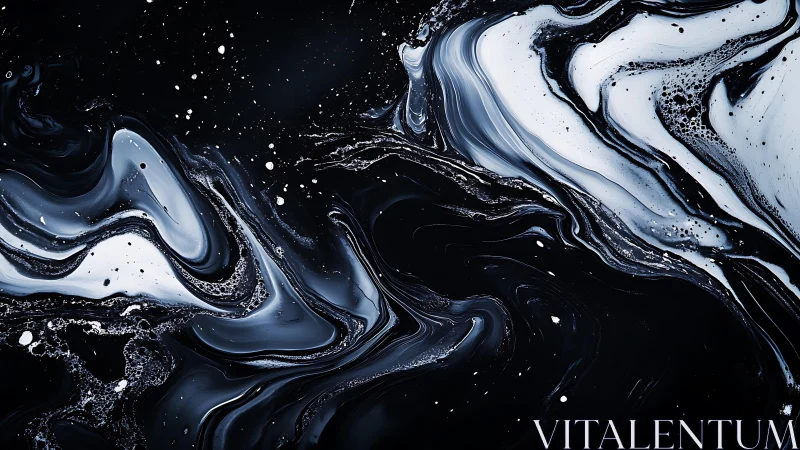Abstract black and white fluid marble painting with modern style.