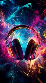 Chromatic over-ear headphones in kinetic spectral lightfield.