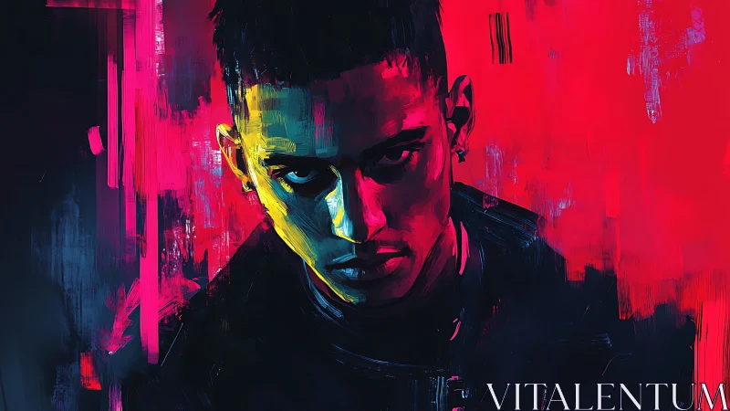 Neon-lit digital portrait exploits split complementary lighting contrasts