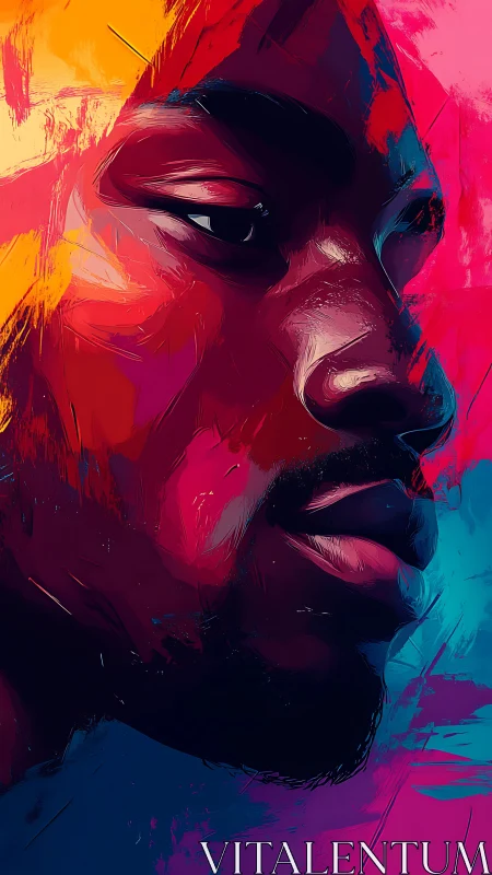 Digital painting portrait in neon duotone chromatic abstraction.