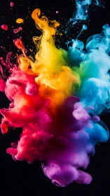 Vivid liquid color explosion forms swirling abstract cloud