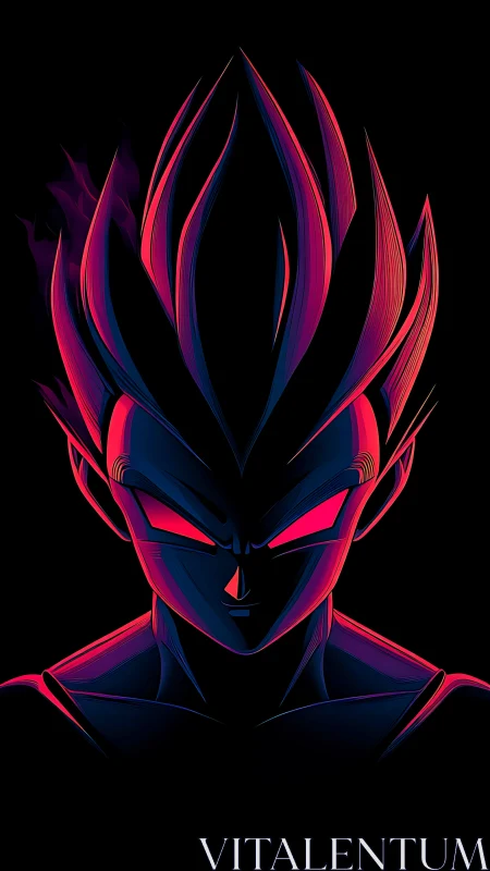Neon-lit anime warrior portrait in high-contrast vector silhouette.